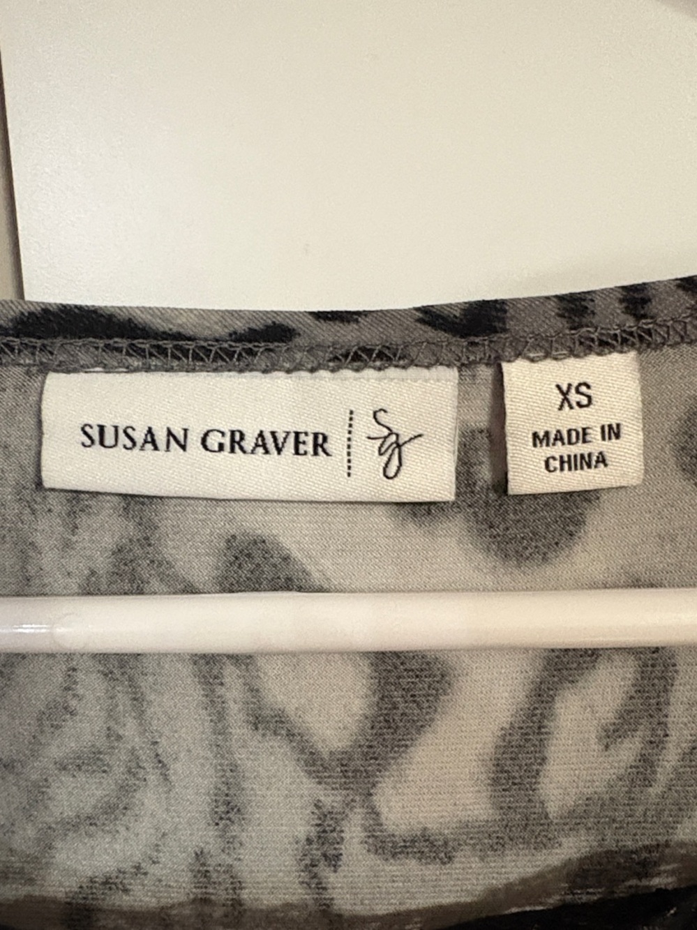 Susan Graver Black and Gray Animal Print Henley - Picture 2 of 5